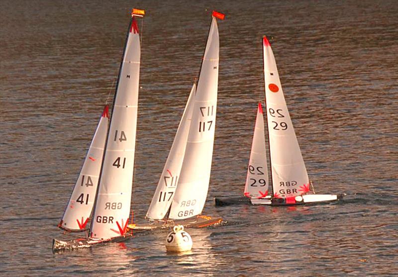 Rob Vice, Peter Stollery and John Shorrock in the Marblehead Mermaid Trophy at Guildford photo copyright Roger Stollery taken at Guildford Model Yacht Club and featuring the Marblehead class