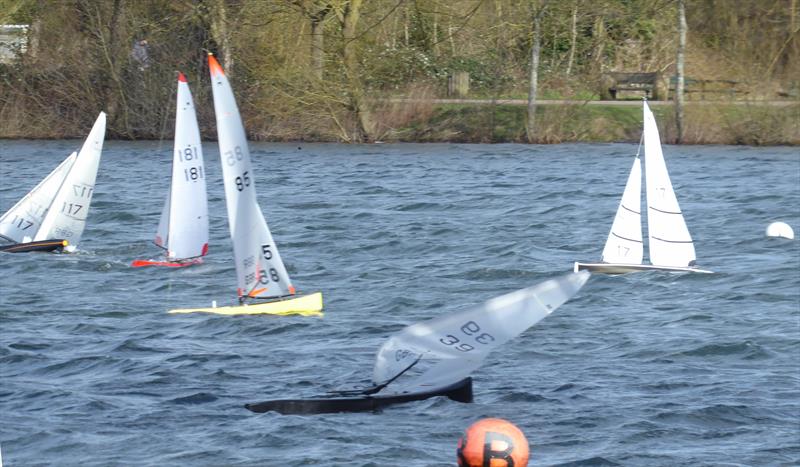 Peter Stollery's UP suffers mast failure when hit by a strong gust during the GAMES 3 Marblehead event at 3 Rivers RYC photo copyright Keith Allen taken at Three Rivers Radio Yachting Club and featuring the Marblehead class