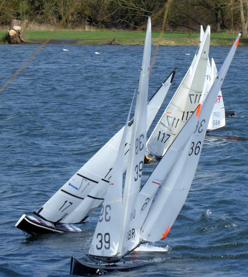 Vinnie Zammit gets the best of a tight start with his NIOUTRAM 17 during the GAMES 3 Marblehead event at 3 Rivers RYC photo copyright Keith Allen taken at Three Rivers Radio Yachting Club and featuring the Marblehead class