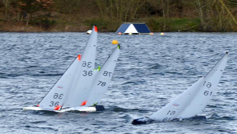 David Adam with his brand-new GRUNGE 36 having a good beat to windward with Colin Goodman 61 during the GAMES 3 Marblehead event at 3 Rivers RYC photo copyright Keith Allen taken at Three Rivers Radio Yachting Club and featuring the Marblehead class