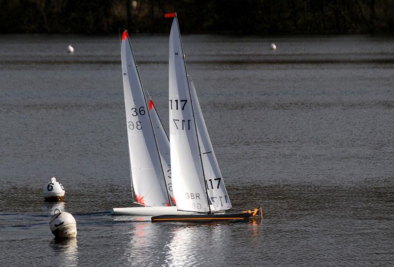 A very close finish between Martin Crysell 117 and David Adam 36 - Marblehead Mermaid Trophy at Guildford photo copyright Roger Stollery taken at Guildford Model Yacht Club and featuring the Marblehead class