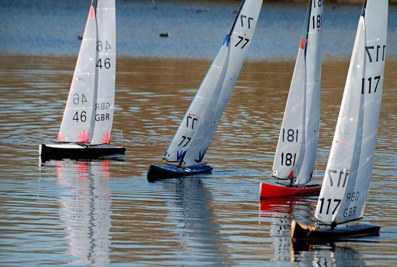 GAMES 2 Marblehead Open at Three Rivers - Tom 46, Trevor 77, Dick 181 and Roger 117 beating back from the leeward mark photo copyright John Male taken at Three Rivers Radio Yachting Club and featuring the Marblehead class