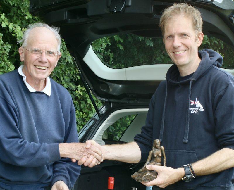 Roger Stollery with the winner, Peter Stollery, holding the bronze Mermaid Trophy - 43rd Marblehead Mermaid Trophy at Guildford photo copyright Gillian Pearson taken at Guildford Model Yacht Club and featuring the Marblehead class