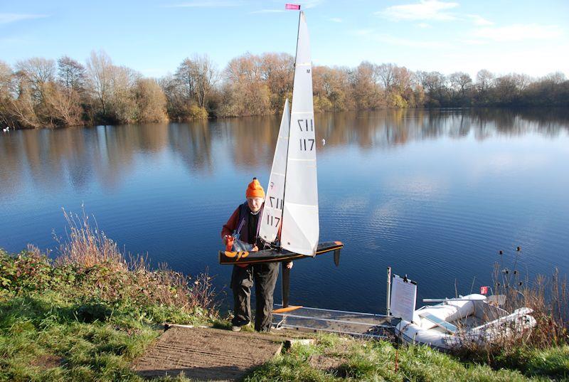 2022 GAMES winner Roger Stollery retrieving his Marblehead, UP - Marblehead Brass Monkey and GAMES 13 event at Abbey Meads, Chertsey photo copyright Slieve Mcgalliard taken at Guildford Model Yacht Club and featuring the Marblehead class