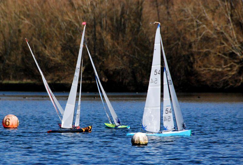 Phil Holliday 66 gets to the windward mark first followed by Bob 86 - M&S District Marblehead Championship and GAMES event at Three Rivers photo copyright Gillian Pearson taken at Three Rivers Radio Yachting Club and featuring the Marblehead class