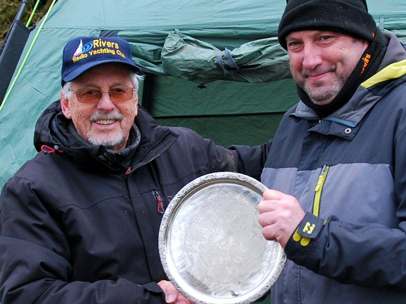 RO John Male (L) presents the trophy to Chris Harris - M&S District Marblehead Championship & GAMES 2 at Three Rivers  photo copyright Roger Stollery taken at Three Rivers Radio Yachting Club and featuring the Marblehead class