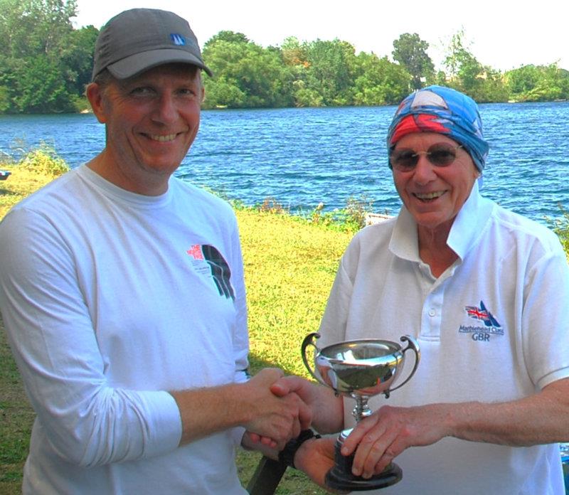 Roger presenting the Nylet trophy to Peter on the left - Marblehead Nylet RM Challenge GAMES 6 at Littleton - photo © Roger Stollery