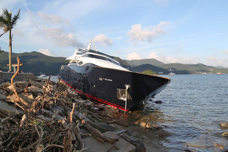 Maiora on the bricks. Aftermath of Typhoon Mangkhut, 16 September 2018 photo copyright Guy Nowell taken at  and featuring the Marine Industry class