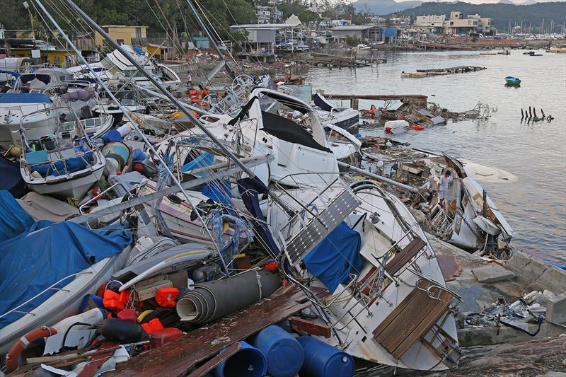 'Chaos Corner', Pak Sha Wan. Aftermath of Typhoon Mangkhut, 16 September 2018 photo copyright Guy Nowell taken at  and featuring the Marine Industry class