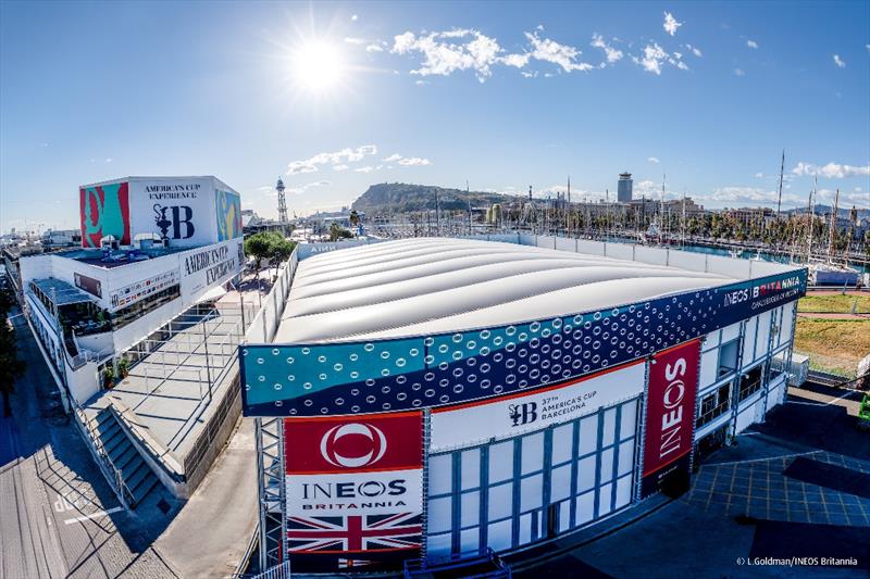 INEOS Britannia team base in Barcelona, shipped from UK by GAC Pindar photo copyright L.Goldman / INEOS Britannia taken at  and featuring the Marine Industry class