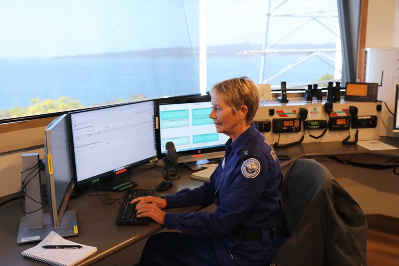 Marine Rescue Eden Deputy Unit Commander Nancy Weather on radio watch at the Marine Rescue Eden Search and Rescue Coordination Centre photo copyright Marine Rescue NSW taken at  and featuring the Marine Industry class