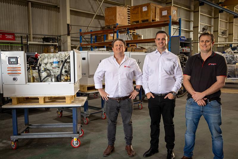 L-R John Jennings (Vortum), John Robinson (Isuzu Power Solutions) and Michael Jennings (Vortum) photo copyright Isuzu Power Solutions taken at  and featuring the Marine Industry class