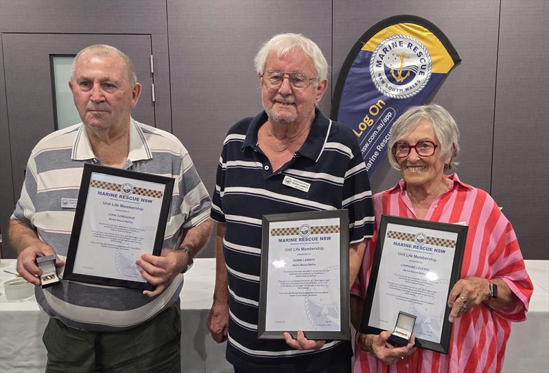 Ballina-Life-Members- John Donoghue - Norm Lannoy - Lorraine Leuckel - photo © Marine Rescue NSW