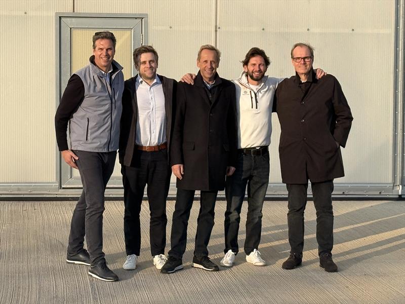 (l-r) Dennis de Roos - Interim Commercial Director - Omaya Yachts, Sam Gulliver - Sales and Marketing - MXG Yachts, Alan Gulliver - Director - MXG Yachts, Kaloyan Radulov - CEO - Omaya Yachts, Andy McDougall - Director - MXG Yachts photo copyright Omaya Yachts  taken at  and featuring the Marine Industry class