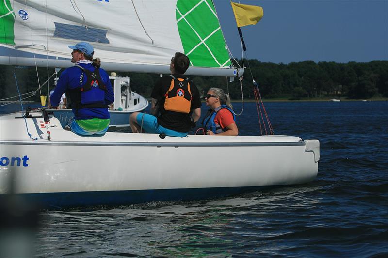 Pauline Dowell steering at the 2018 Clagett/Oakcliff - photo © Clagett / Oakcliff / Francis George