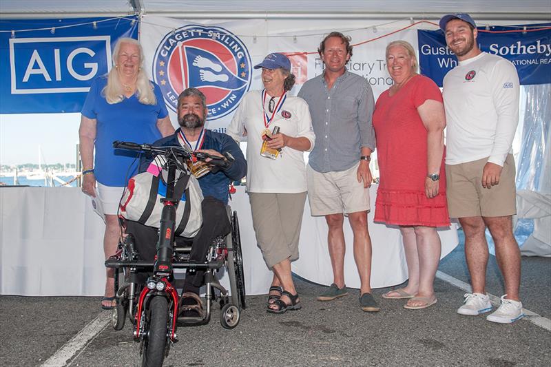 Martin 16 class winners Carwile LeRoy front and Tannis Hall with Judy and Stephanie McLennan and sponsors - 20th Anniversary C. Thomas Clagett, Jr. Memorial Clinic and Regatta photo copyright Clagett Sailing- Andes Visual taken at  and featuring the Martin 16 class
