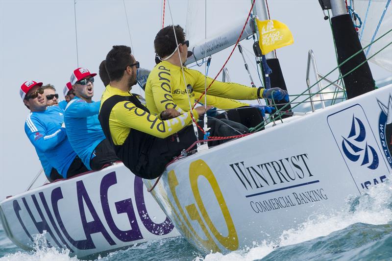 All on for Canfield (ISV) US One Sailing Team and Steele (NZL) 36 Below Racing during the Quarter Finals of the Chicago Match Cup photo copyright Ian Roman / AWMRT taken at Chicago Match Race Center and featuring the Match Racing class