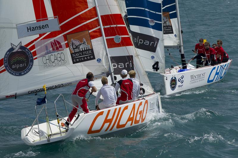 Tense sailing during the Quarter Finals of the Chicago Match Cup photo copyright Ian Roman / AWMRT taken at Chicago Match Race Center and featuring the Match Racing class