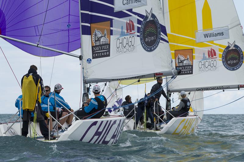 On water action at the Chicago Match Cup photo copyright Ian Roman / AWMRT taken at Chicago Match Race Center and featuring the Match Racing class