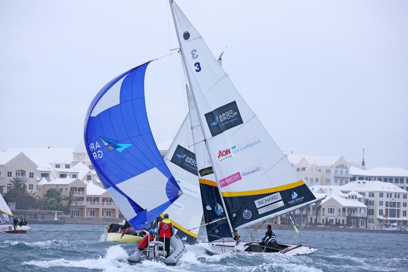 Mathieu Richard mastering the brisk conditions of Day 2 of the Argo Group Gold Cup photo copyright Talbot Wilson taken at Royal Bermuda Yacht Club and featuring the Match Racing class