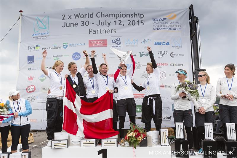 Lotte Meldgaard's Danish team win the 2015 ISAF Women's Match Racing World Championship in Middelfart photo copyright Mick Anderson / www.sailingpix.dk taken at Middelfart Sailing Club and featuring the Match Racing class