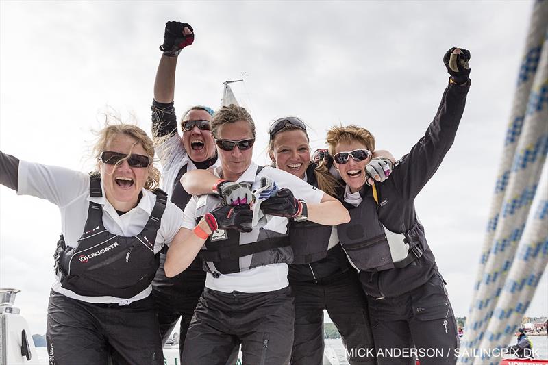 Lotte Meldgaard's Danish team win the 2015 ISAF Women's Match Racing World Championship in Middelfart photo copyright Mick Anderson / www.sailingpix.dk taken at Middelfart Sailing Club and featuring the Match Racing class