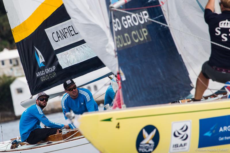 Taylor Canfield and his US One team in action against Bjorn Hansen in the Petit Final of the Argo Group Gold Cup photo copyright Robert Hajduk / WMRT taken at Royal Bermuda Yacht Club and featuring the Match Racing class