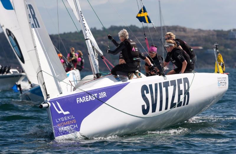 Anna Östling (Team Anna) leads Caroline Sylvan (New Sweden Match Racing Team) in the Quarter-Finals - Lysekil Women's Match day 4 photo copyright Dan Ljungsvik / LWM taken at Lysekils Segelsällskap Gullmar and featuring the Match Racing class