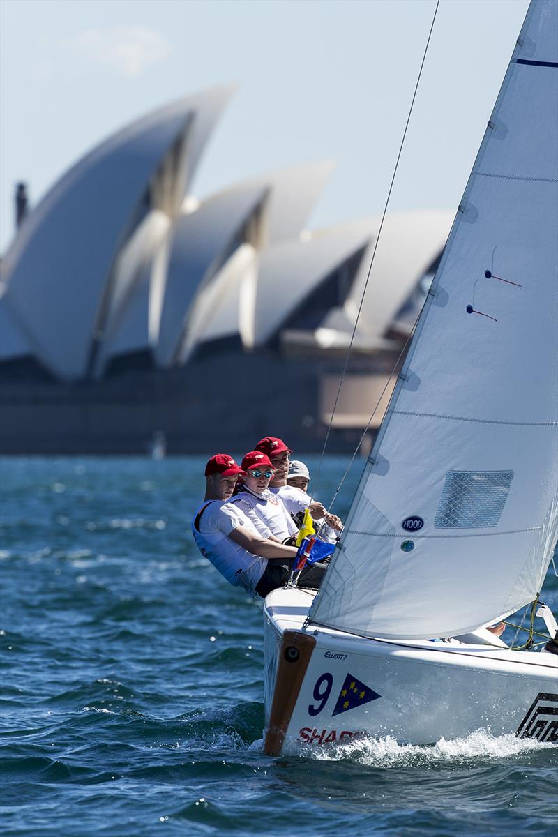 Sandringham Yacht Club’s Hayden Brown (VIC) on day 1 of the Sharp Australian Youth Match Racing Championship photo copyright Andrea Francolini taken at Cruising Yacht Club of Australia and featuring the Match Racing class