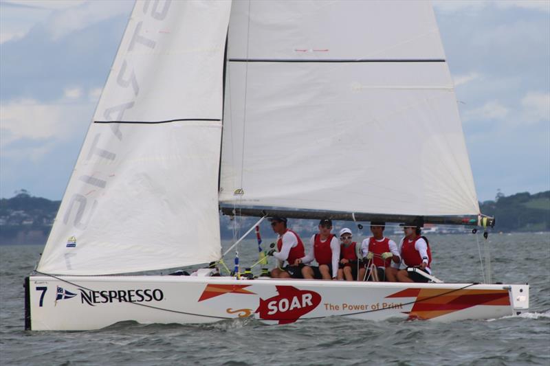 Takahashi's Pacific Racing Team on day 3 of the 2018 Nespresso Youth International Match Racing Cup photo copyright Andrew Delves taken at Royal New Zealand Yacht Squadron and featuring the Match Racing class