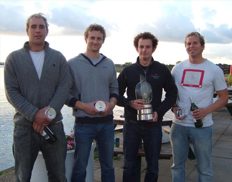 (L-R) Matt Adams, Connor Myant, Nick Cherry and Ed Hill win the RYA National Match Racing title photo copyright RYA taken at Queen Mary Sailing Club and featuring the Match Racing class