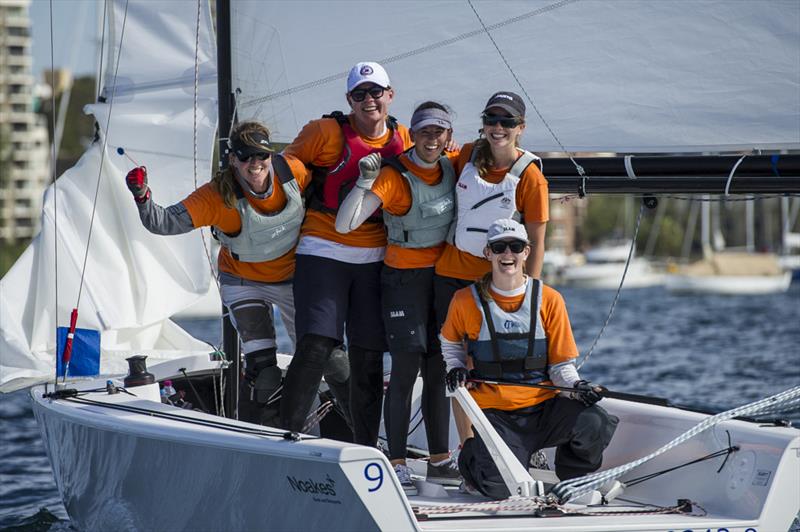 Rayshele Martin (front) and her team win the Australian Women's Match Racing Championship. - photo © Brett Hemming / www.sailpix.com.au