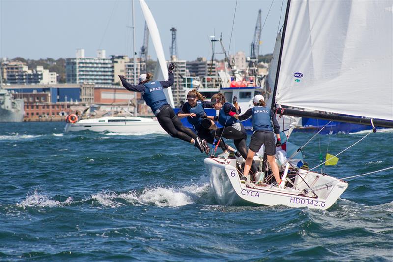 RPAYC victory swim - 2018 Hardy Cup Sydney International Match Racing Regatta photo copyright Darcie C Photography taken at Royal Sydney Yacht Squadron and featuring the Match Racing class