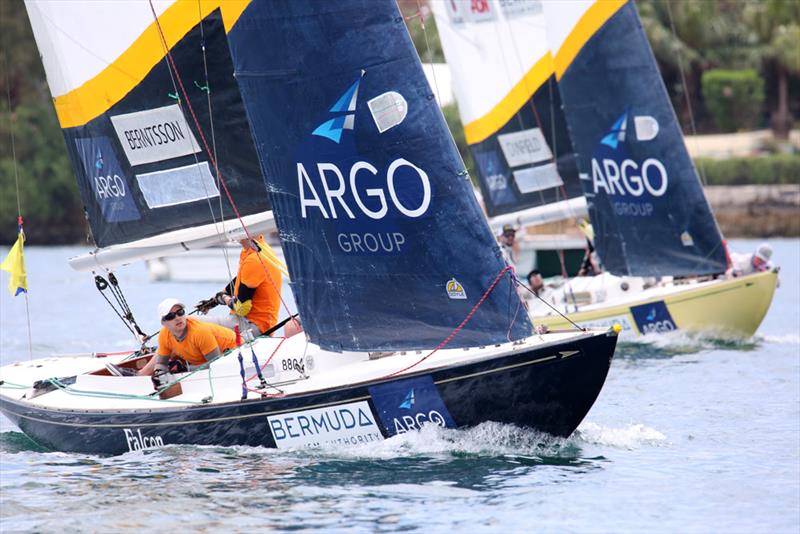 Johnie Berntsson and crew lead up the first windward leg of Race 4, but then got passed by Taylor Canfield and crew on the first downwind leg photo copyright Charles Anderson / RBYC taken at Royal Bermuda Yacht Club and featuring the Match Racing class