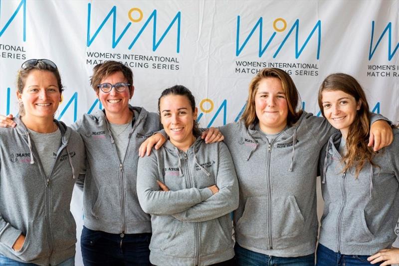 Pauline Courtois (center) and her team Match in Pink by Normandy Elite Team – current leaders of the WIM Series Scoreboard photo copyright WIM Series taken at St. Thomas Yacht Club and featuring the Match Racing class