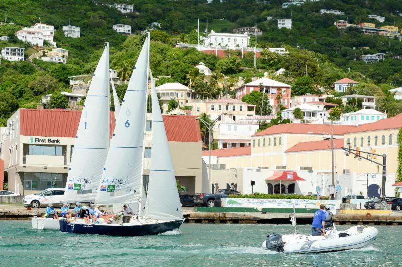 Action in St. Thomas' Charlotte Amalie harbor at the 2016 WIM Series photo copyright Dean Barnes / CAMR taken at St. Thomas Yacht Club and featuring the Match Racing class