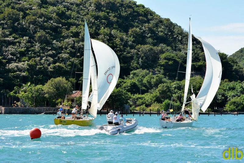 Action in St. Thomas' Charlotte Amalie harbor at the 2016 WIM Series photo copyright Dean Barnes / CAMR taken at St. Thomas Yacht Club and featuring the Match Racing class