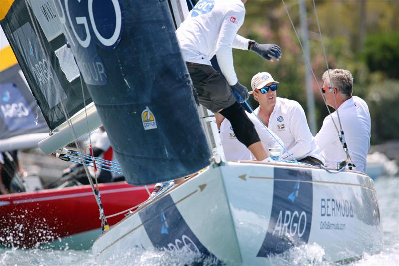 Ian Williams (second from right) and his Team GAC Pindar crew from the U.K. hold second place after the first day of racing at the Argo Group Gold Cup photo copyright Charles Anderson taken at Royal Bermuda Yacht Club and featuring the Match Racing class