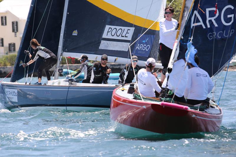 Chris Poole keeps a close eye on Pauline Courtois during pre-start maneuvers in the repechage round of the Argo Group Gold Cup photo copyright Charles Anderson taken at Royal Bermuda Yacht Club and featuring the Match Racing class