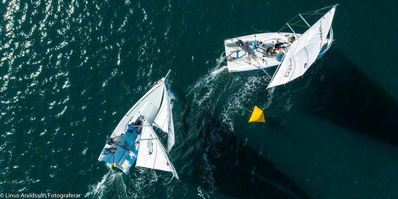 Lucy Macgregor (GBR) ahead of Torvar Mirsky (AUS) on day 2 of the Midsummer Match Cup  - photo © Linus Arvidsson