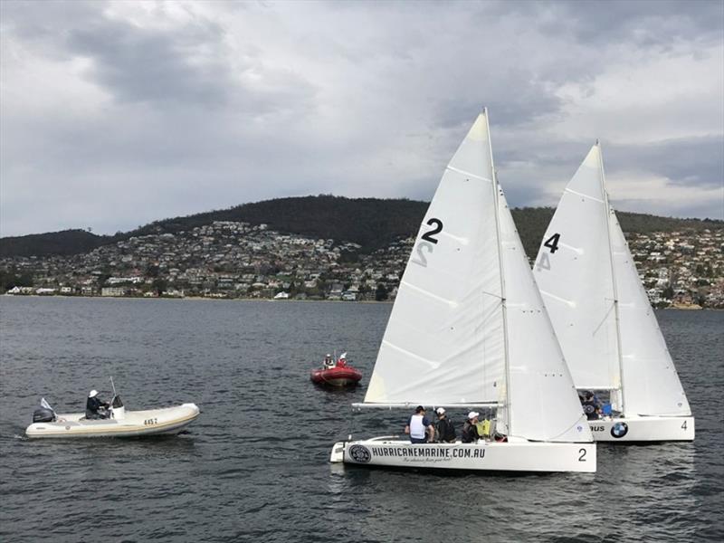 Tactical manoeuvres near the leeward mark photo copyright Krissy Logan and Nick Hutton taken at Royal Yacht Club of Tasmania and featuring the Match Racing class