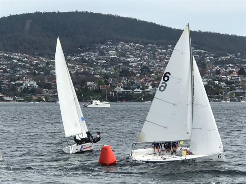 To cover or not….tactician in Match Racing Championship photo copyright Krissy Logan and Nick Hutton taken at Royal Yacht Club of Tasmania and featuring the Match Racing class