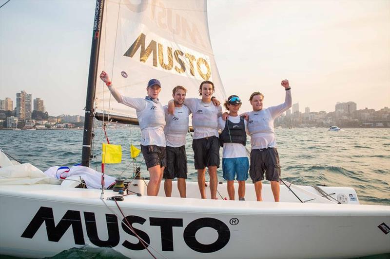 Jordan Stevenson and his crew of Mitch Jackson, George Angus, Jake Erson and Jeb Lardies after their final race win -  Musto Youth International Match Racing Regatta 2019 photo copyright CYCA / Hamish Hardy taken at Cruising Yacht Club of Australia and featuring the Match Racing class