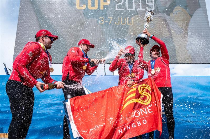 Phil Robertson (far right), 2018/19 Match Racing World Champion photo copyright Drew Malcolm for ChinaONE.Ningbo taken at  and featuring the Match Racing class