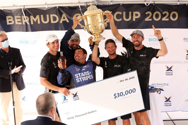 Team Stars Stripes (from left) Mike Menninger, Mike Buckley, Victor Diaz de Leon, Eric Shampain and skipper Taylor Canfied, winners of the 70th Bermuda Gold Cup and 2020 Open Match Racing World Championship - photo © Charles Anderson