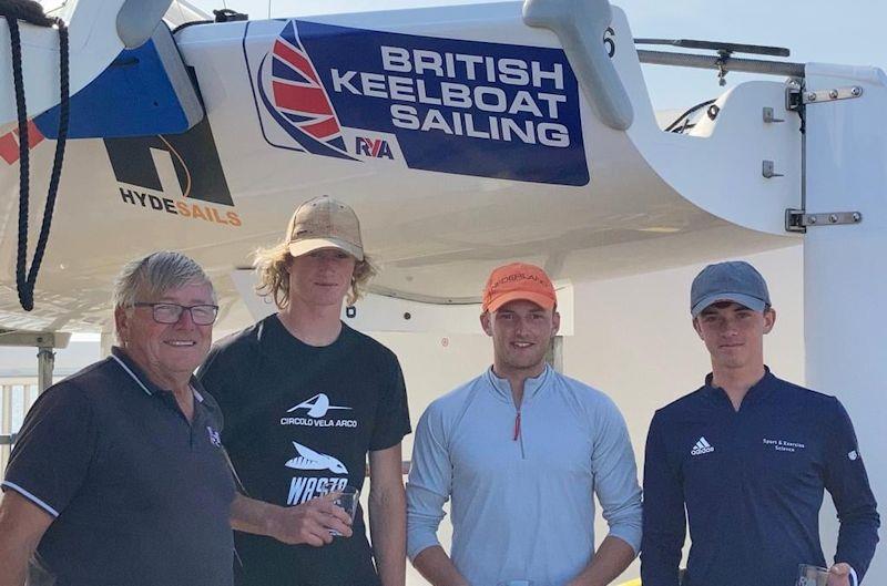 (L-R) Peter Aitken from RYA British Keelboat Sailing with Will Heathcote, Alex Colquitt, Hayden Sewell who won the Harken RYA Youth Match Racing Championship photo copyright Georgina Hand taken at Weymouth & Portland Sailing Academy and featuring the Match Racing class