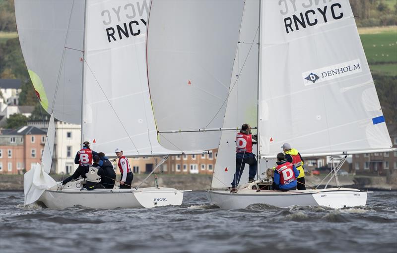 Alex Colquitt and team (left) in action at the Ceilidh Cup 2022 photo copyright Neill Ross taken at Royal Northern & Clyde Yacht Club and featuring the Match Racing class