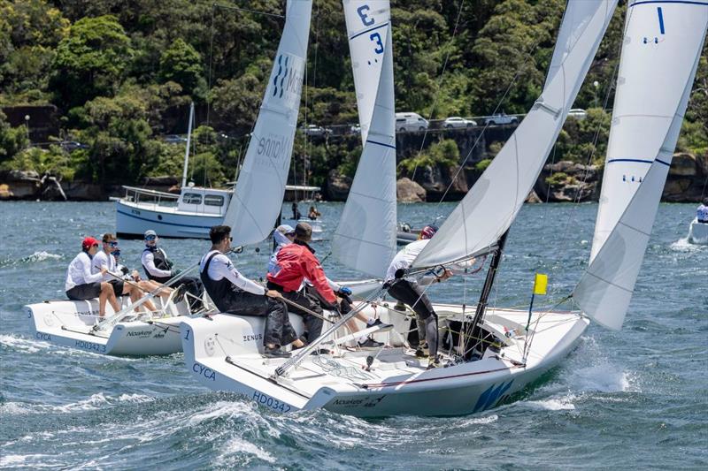 Jeppe Borch / Borch Racing DEN (left) and Chris Poole / Riptide Racing, USA on day 1 of the 2022 World Match Racing Tour Final in Sydney photo copyright WMRT taken at Cruising Yacht Club of Australia and featuring the Match Racing class