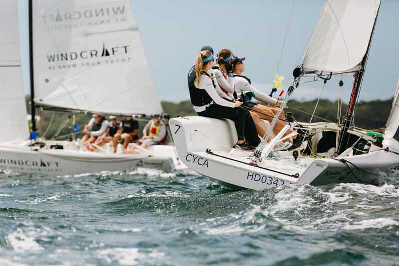 Lucy Alderson (RFBYC) battling against Robbie McCutechon (OSC) during the 2023 Hardy Cup photo copyright Darcie Collington taken at Royal Sydney Yacht Squadron and featuring the Match Racing class