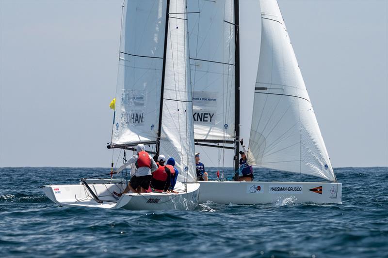 Justin Callahan (USA) and Morgan Pinckney (USA) sailing in the petit finals - 56th Governor's Cup photo copyright Tom Walker Photography taken at Balboa Yacht Club and featuring the Match Racing class